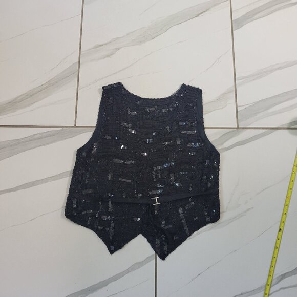 Sexy Vintage Rachna Black Sequin Vest in size Medium 90s y2k - Picture 4 of 5